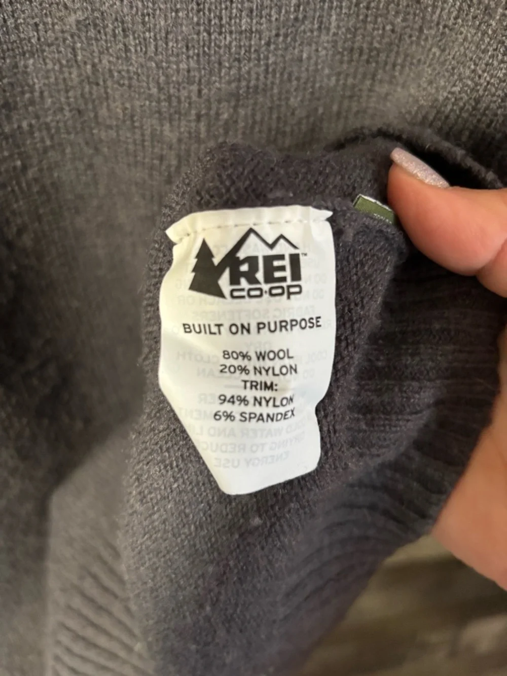 REI Men's Dark Charcoal Half-Zip Wool Pullover Sweater Medium